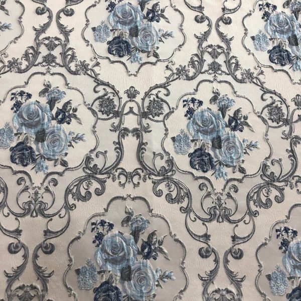 blue floral upholstery fabric